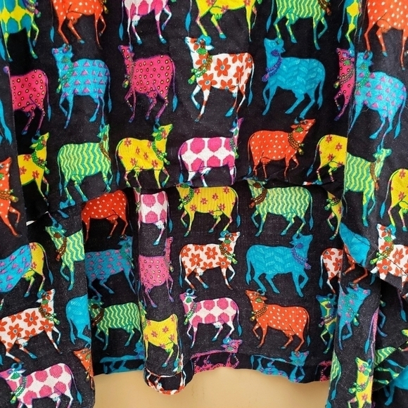 W for Woman Black Bull Print Sleeveless Maxi Dress Colorful High Low XS - Picture 4 of 6